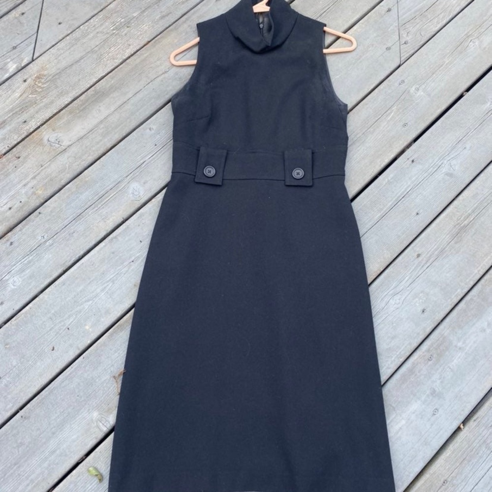 Banana Republic Wool Black Dress  Mock Neck Button Detail 4
